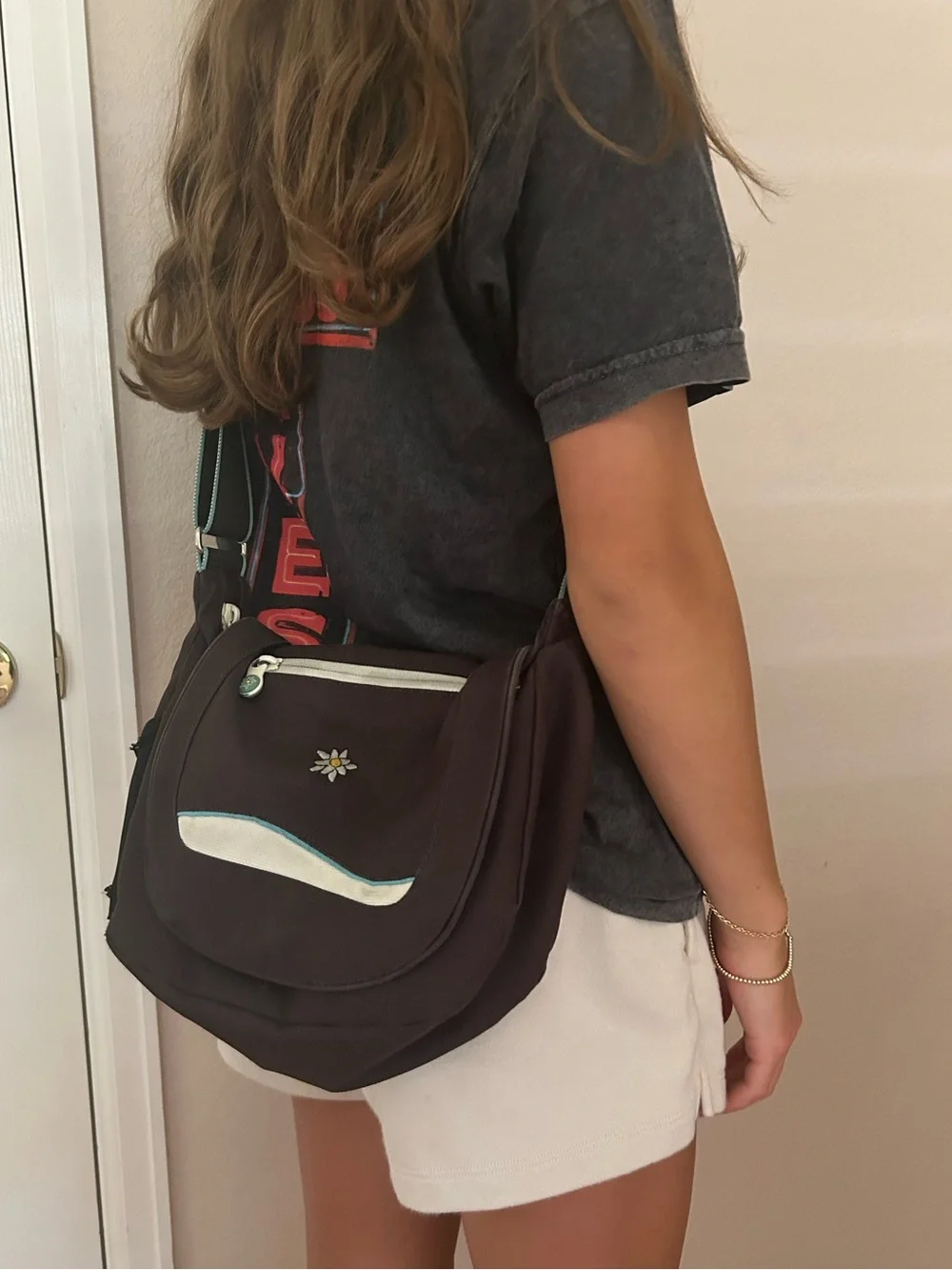 Sherpani Brown Crossbody Shoulder Bag with Teal and White Trim With Wallet
